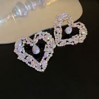 Fashion Heart Shape Alloy Handmade Rhinestone Drop Earrings 1 Piece sku image 1