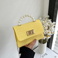 Women's Pu Leather Solid Color Fashion Pearl Square Flip Cover Crossbody Bag main image 2