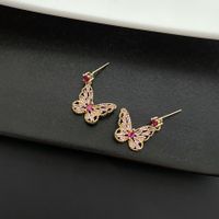 Sweet Butterfly Copper Earrings Inlay Zircon Copper Earrings sku image 1