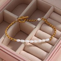 Elegant Geometric Stainless Steel Plating Artificial Pearls Gold Plated Bracelets main image 5