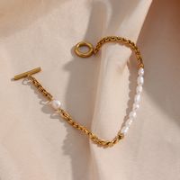 Elegant Geometric Stainless Steel Plating Artificial Pearls Gold Plated Bracelets main image 1