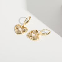 Fashion Heart Shape Copper Earrings Hollow Out Zircon Copper Earrings main image 4