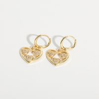 Fashion Heart Shape Copper Earrings Hollow Out Zircon Copper Earrings sku image 1