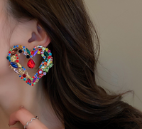 Fashion Heart Shape Alloy Handmade Rhinestone Drop Earrings 1 Piece main image 4