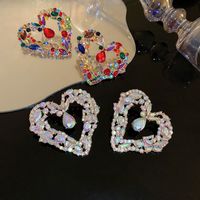 Fashion Heart Shape Alloy Handmade Rhinestone Drop Earrings 1 Piece main image 2