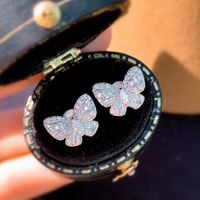 Simple Style Butterfly Copper Ear Studs Plating Diamond Artificial Diamond Copper Earrings main image 1