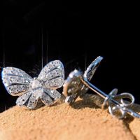 Simple Style Butterfly Copper Ear Studs Plating Diamond Artificial Diamond Copper Earrings main image 2