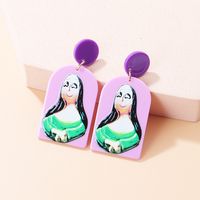 Cute Human Portrait Cartoon Character Arylic Printing Painted Drop Earrings main image 5