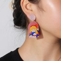 Cute Human Portrait Cartoon Character Arylic Printing Painted Drop Earrings main image 7