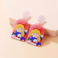 Cute Human Portrait Cartoon Character Arylic Printing Painted Drop Earrings sku image 2