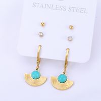 Fashion Geometric Inlay Stainless Steel Turquoise Rhinestones Earrings Ear Studs main image 1