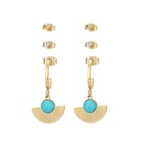 Fashion Geometric Inlay Stainless Steel Turquoise Rhinestones Earrings Ear Studs main image 5