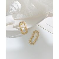 Fashion Paper Clip Copper Earrings Inlay Artificial Pearls Zircon Copper Earrings main image 1