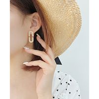 Fashion Paper Clip Copper Earrings Inlay Artificial Pearls Zircon Copper Earrings main image 3