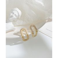 Fashion Paper Clip Copper Earrings Inlay Artificial Pearls Zircon Copper Earrings main image 2