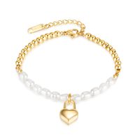 Fashion Heart Shape Stainless Steel Freshwater Pearl Beaded Bracelets sku image 2