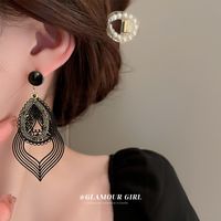 Chinoiserie Flower Alloy Copper Hollow Out Rhinestone Earrings main image 6
