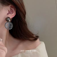 Chinoiserie Flower Alloy Copper Hollow Out Rhinestone Earrings main image 5