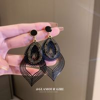 Chinoiserie Flower Alloy Copper Hollow Out Rhinestone Earrings main image 3