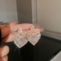 Fashion Heart Shape Flower Butterfly Alloy Inlay Artificial Crystal Zircon Earrings sku image 57