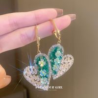 Fashion Heart Shape Flower Butterfly Alloy Inlay Artificial Crystal Zircon Earrings sku image 64