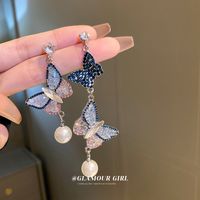 Fashion Heart Shape Flower Butterfly Alloy Inlay Artificial Crystal Zircon Earrings sku image 34