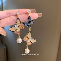 Fashion Heart Shape Flower Butterfly Alloy Inlay Artificial Crystal Zircon Earrings sku image 35