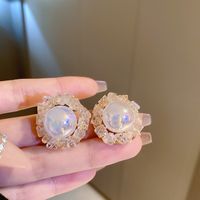 Fashion Heart Shape Flower Butterfly Alloy Inlay Artificial Crystal Zircon Earrings sku image 32