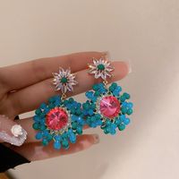 Fashion Heart Shape Flower Butterfly Alloy Inlay Artificial Crystal Zircon Earrings sku image 56