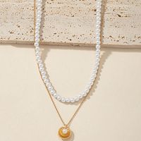 Retro Geometric Alloy Beaded Artificial Pearls Layered Necklaces main image 6