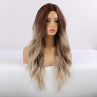 Synthetic Wig Long Mid Part Gradient Brown Wavy Wig main image 4