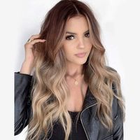 Synthetic Wig Long Mid Part Gradient Brown Wavy Wig main image 8