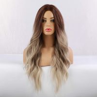 Synthetic Wig Long Mid Part Gradient Brown Wavy Wig main image 2