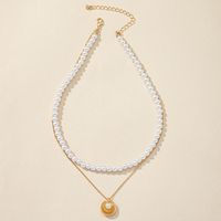 Retro Geometric Alloy Beaded Artificial Pearls Layered Necklaces sku image 1