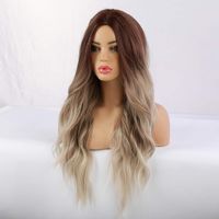 Synthetic Wig Long Mid Part Gradient Brown Wavy Wig main image 5