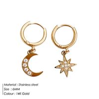 Fashion Full Diamond Star Moon Asymmetrical Stud Titanium Steel Earrings sku image 2