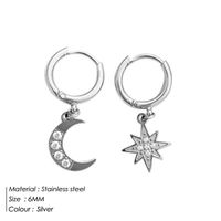 Fashion Full Diamond Star Moon Asymmetrical Stud Titanium Steel Earrings sku image 1