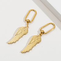 Fashion Heart Shape Feather Wings Stainless Steel Drop Earrings Plating Stainless Steel Earrings sku image 3