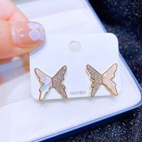 Aura Butterfly Earrings Silver Needle Zircon Micro Inlaid Natural Shell Earrings Wholesale Nihaojewelry sku image 1