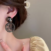Chinoiserie Flower Alloy Copper Hollow Out Rhinestone Earrings main image 1