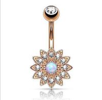 Fashion Flower Stainless Steel Diamond Zircon Belly Ring 3 Pieces main image 5