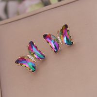 1 Pair Fashion Butterfly Copper Zircon Ear Studs sku image 11