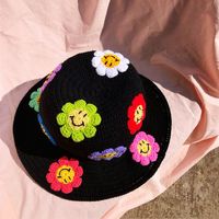 Women's Basic Flower Embroidery Wide Eaves Wool Cap main image 4