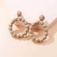 Simple Style Solid Color Straw Handmade Hoop Earrings sku image 6