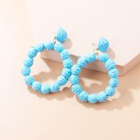 Simple Style Solid Color Straw Handmade Hoop Earrings sku image 7