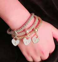 Fashion Heart Shape Alloy Bracelets Layered Diamond Rhinestone Copper Bracelets main image 1
