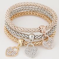 Fashion Heart Shape Alloy Bracelets Layered Diamond Rhinestone Copper Bracelets main image 2