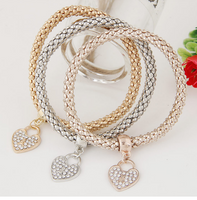 Fashion Heart Shape Alloy Bracelets Layered Diamond Rhinestone Copper Bracelets main image 3
