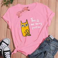 Women's T-shirt Short Sleeve T-shirts Printing Casual Letter Cat sku image 3