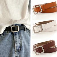 Casual Round Pu Leather Alloy Metal Button Belt main image 1